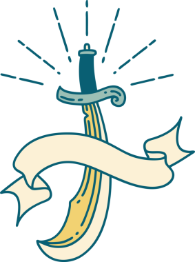 Bir insan tarafından çizilmiş kılıç dövmeli parşömen.