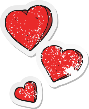 Bir insan tarafından çizilmiş karikatür kalplerinin gerilimli çıkartması.