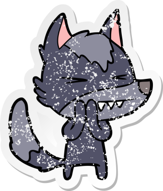 Bir insan tarafından çizilmiş kızgın bir kurt çizgi filminin sıkıntılı çıkartması.