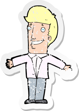 Bir insan tarafından çekilen kolları açık sırıtan bir çizgi film karakterinin gerilimli yapıştırması.