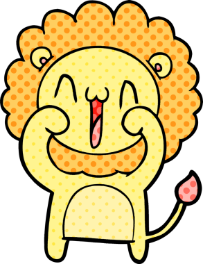 Bir insan tarafından çizilmiş mutlu çizgi film aslanı.
