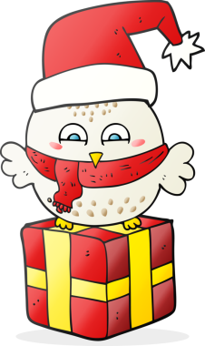 El yazısıyla çizilmiş şirin noel baykuşu bir insan tarafından çizilmiş.