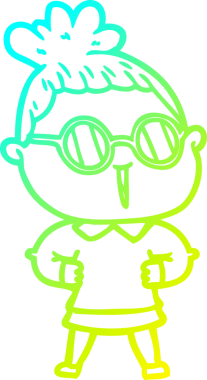 Bir insan tarafından çizilmiş gözlüklü bir karikatür kadın çizimi.