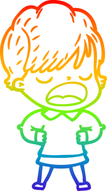 Gökkuşağı gradyan çizgi çizimi bir insan tarafından çizilmiş bir karikatür kadın