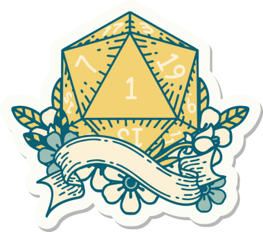 Bir insan tarafından çizilmiş doğal bir d20 zar etiketi.