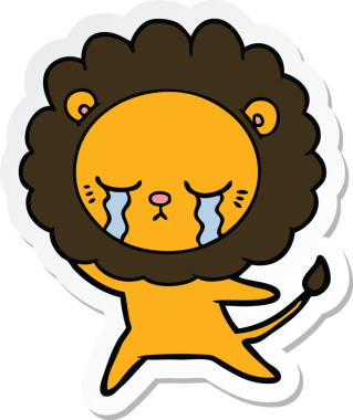 Bir insan tarafından çizilmiş ağlayan çizgi film aslanının çıkartması.