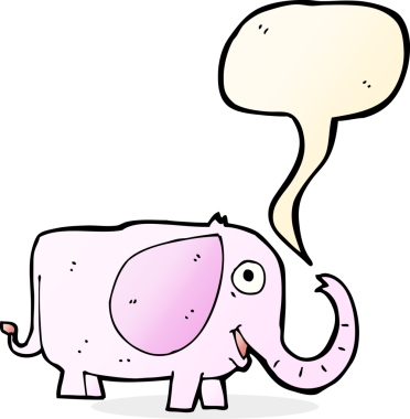 Bir insan tarafından çizilmiş konuşma balonlu bebek fil.