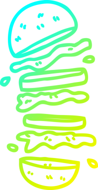 Bir insan tarafından çizilmiş bir çizgi film hamburgerinin soğuk gradyan çizimi