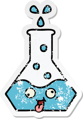 Bir insan tarafından çizilmiş sevimli bir bilim şişesinin sıkıntılı çıkartması.