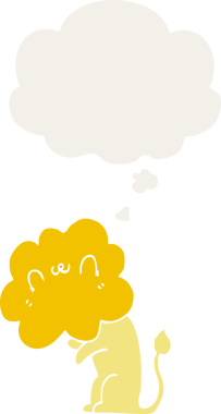 Düşünce baloncuğu olan çizgi film aslanı bir insan tarafından çizilmiş.