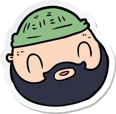 Bir insan tarafından çizilmiş sakallı karikatür erkek yüzü çıkartması.