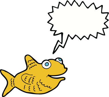 Bir insan tarafından çizilmiş konuşma balonlu mutlu balık çizgi filmi.