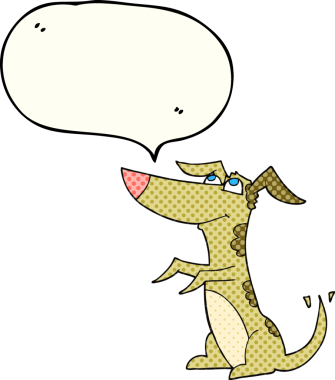 Bir insan tarafından çizilmiş serbest çizilmiş çizgi roman konuşma balonu çizgi film köpeği.