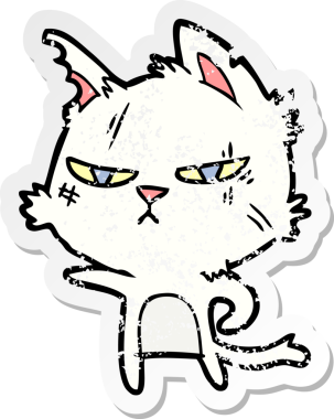 Bir insan tarafından çizilmiş sert bir çizgi film kedisinin sıkıntılı çıkartması.