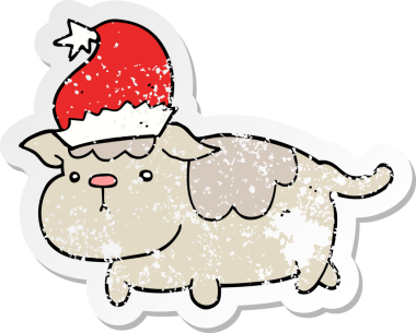 Bir insan tarafından çizilmiş şirin bir Noel köpeğinin sıkıntılı çıkartması.