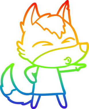 Gökkuşağı gradyan çizgi çizimi bir insan tarafından çizilmiş ıslık çalan kurt kız çizimi.