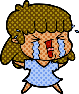 Bir insan tarafından çizilmiş ağlayan çizgi film kadını.