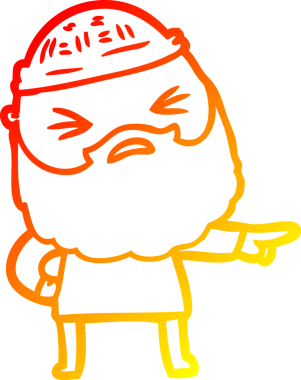 Bir insan tarafından çizilmiş sakallı bir çizgi film karakteri.