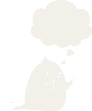 Düşünce baloncuğu olan, bir insan tarafından çizilmiş tuhaf bir çizgi film hayaleti.