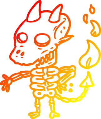 Bir insan tarafından çizilmiş ürkütücü bir iskelet iblisinin sıcak çizgi çizimi.