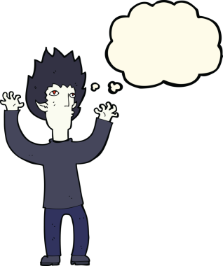 Bir insan tarafından çizilmiş düşünce baloncuğu olan bir vampir.