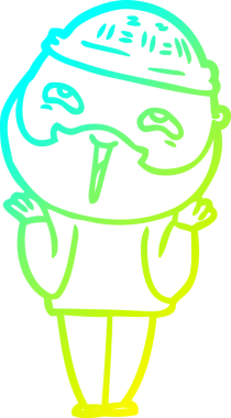 Bir insan tarafından çizilmiş, mutlu, sakallı, çizgi film karakteri.