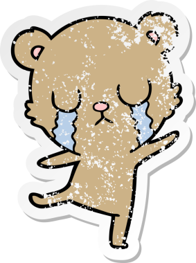 Ağlayan bir ayının hüzünlü çıkartması bir insan tarafından çizilmiş hüzünlü bir dans yapıyor.