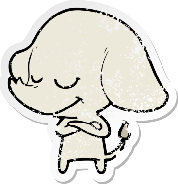 Bir insan tarafından çizilmiş kolları çaprazlanmış gülümseyen bir filin sıkıntılı çıkartması.