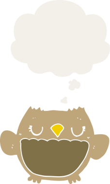 bir insan tarafından çizilmiş düşünce baloncuğu olan çizgi film baykuşu