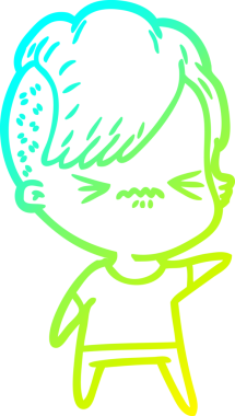 Bir çizgi film karakteri çizen soğuk gradyan, bir insan tarafından çizilmiş hippi bir kız.