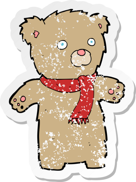 Bir insan tarafından çizilmiş oyuncak ayının gerilimli çıkartması.