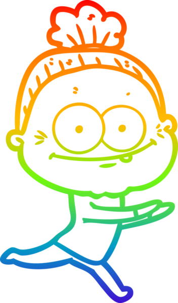 Gökkuşağı gradyan çizgi çizimi Bir insan tarafından çizilmiş mutlu yaşlı kadın