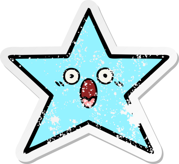 Bir insan tarafından çizilmiş sevimli bir yıldız balığının sıkıntılı çıkartması.