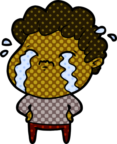 Bir insan tarafından çizilmiş ağlayan çizgi film adamı.