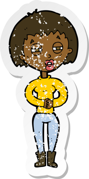 Bir insan tarafından çizilmiş yorgun bir karikatür çıkartması.