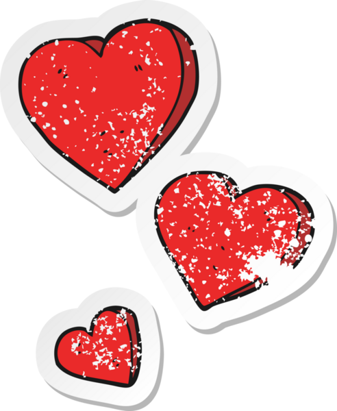 Bir insan tarafından çizilmiş karikatür kalplerinin gerilimli çıkartması.