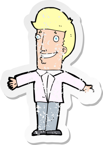 Bir insan tarafından çekilen kolları açık sırıtan bir çizgi film karakterinin gerilimli yapıştırması.