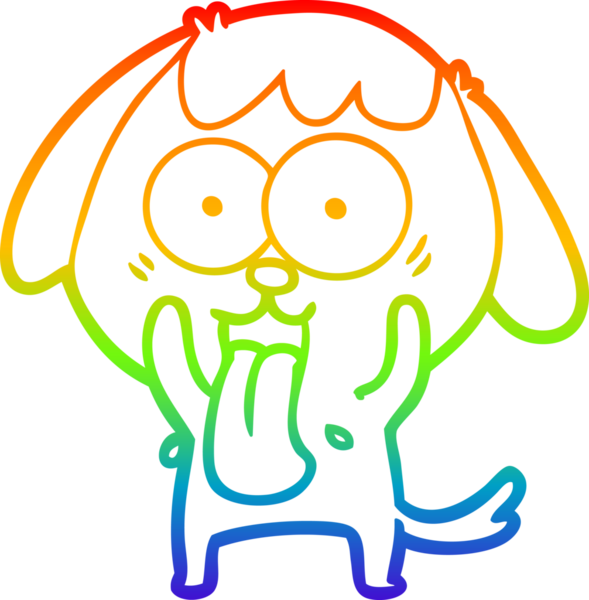 Gökkuşağı gradyan çizimi. Bir insan tarafından çizilmiş şirin bir köpek çizimi.