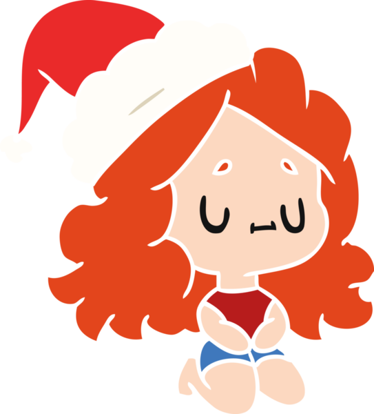 Bir insan tarafından çizilmiş Kawai kızının el çizimi Noel karikatürü.