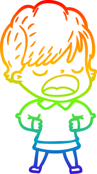 Gökkuşağı gradyan çizgi çizimi bir insan tarafından çizilmiş bir karikatür kadın