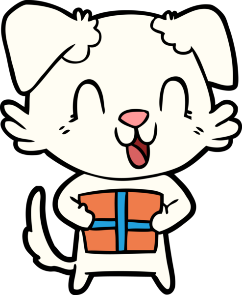 Bir insan tarafından çizilmiş, gülen bir çizgi film köpeği.