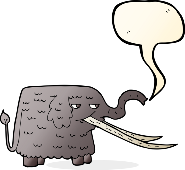 Bir insan tarafından çizilmiş konuşma baloncuklu mamut çizgi filmi.