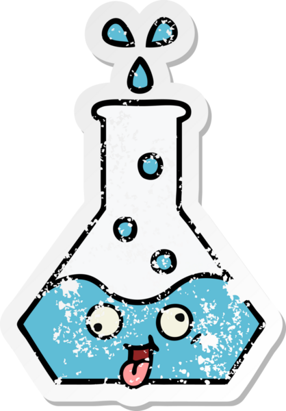 Bir insan tarafından çizilmiş sevimli bir bilim şişesinin sıkıntılı çıkartması.