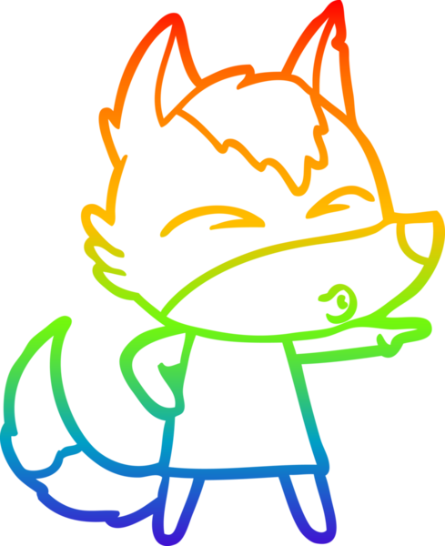 Gökkuşağı gradyan çizgi çizimi bir insan tarafından çizilmiş ıslık çalan kurt kız çizimi.