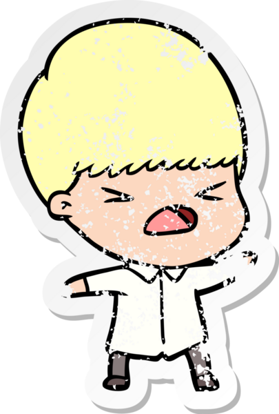 Bir insan tarafından çizilmiş stresli bir çizgi film çıkartması.