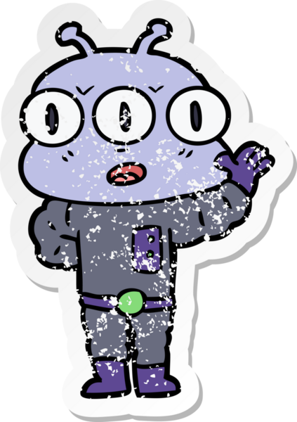 Bir insan tarafından çizilmiş üç gözlü bir karikatür çıkartması.