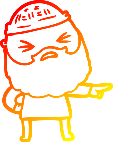 Bir insan tarafından çizilmiş sakallı bir çizgi film karakteri.