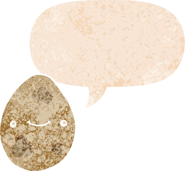 Konuşma baloncuklu çizgi film yumurtası grunge sıkıntılı retro tarzı bir insan tarafından çizilmiş.