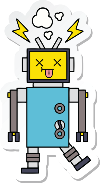 Bir insan tarafından çizilmiş şirin bir robot robot arızasının çıkartması.