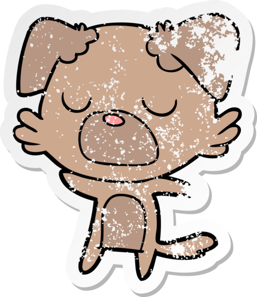 Bir insan tarafından çizilmiş bir karikatür köpeğinin sıkıntılı çıkartması.